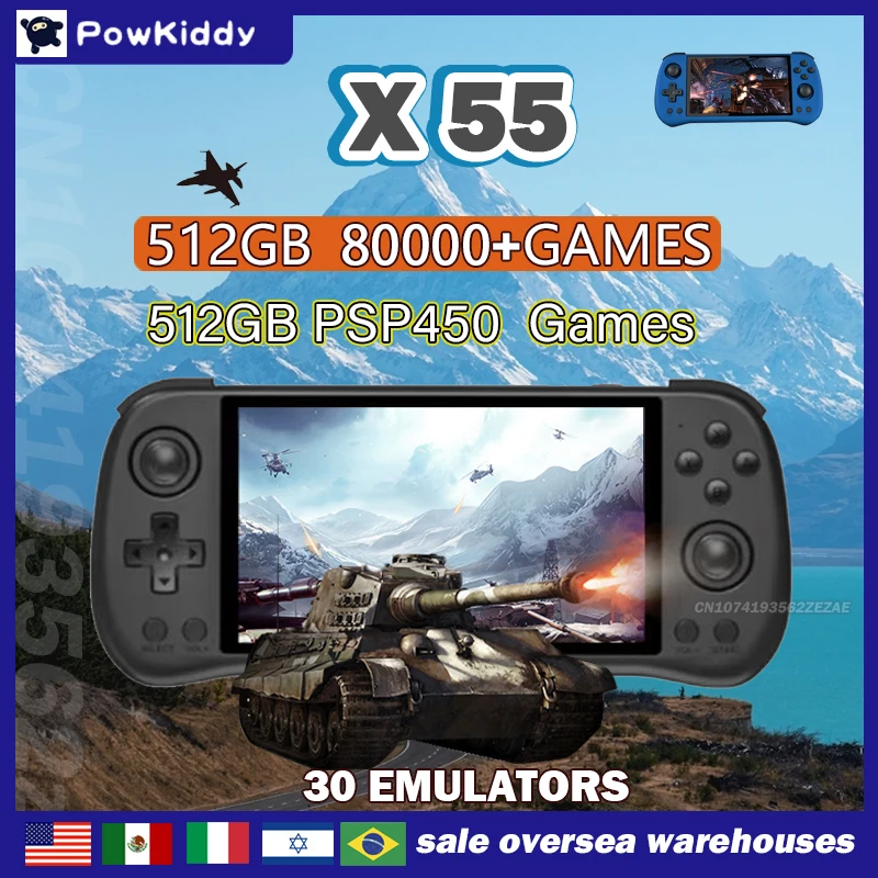 80000Games 512G POWKIDDY X55 5 - مراجعة Retro Gaming Emulator Console وسعره